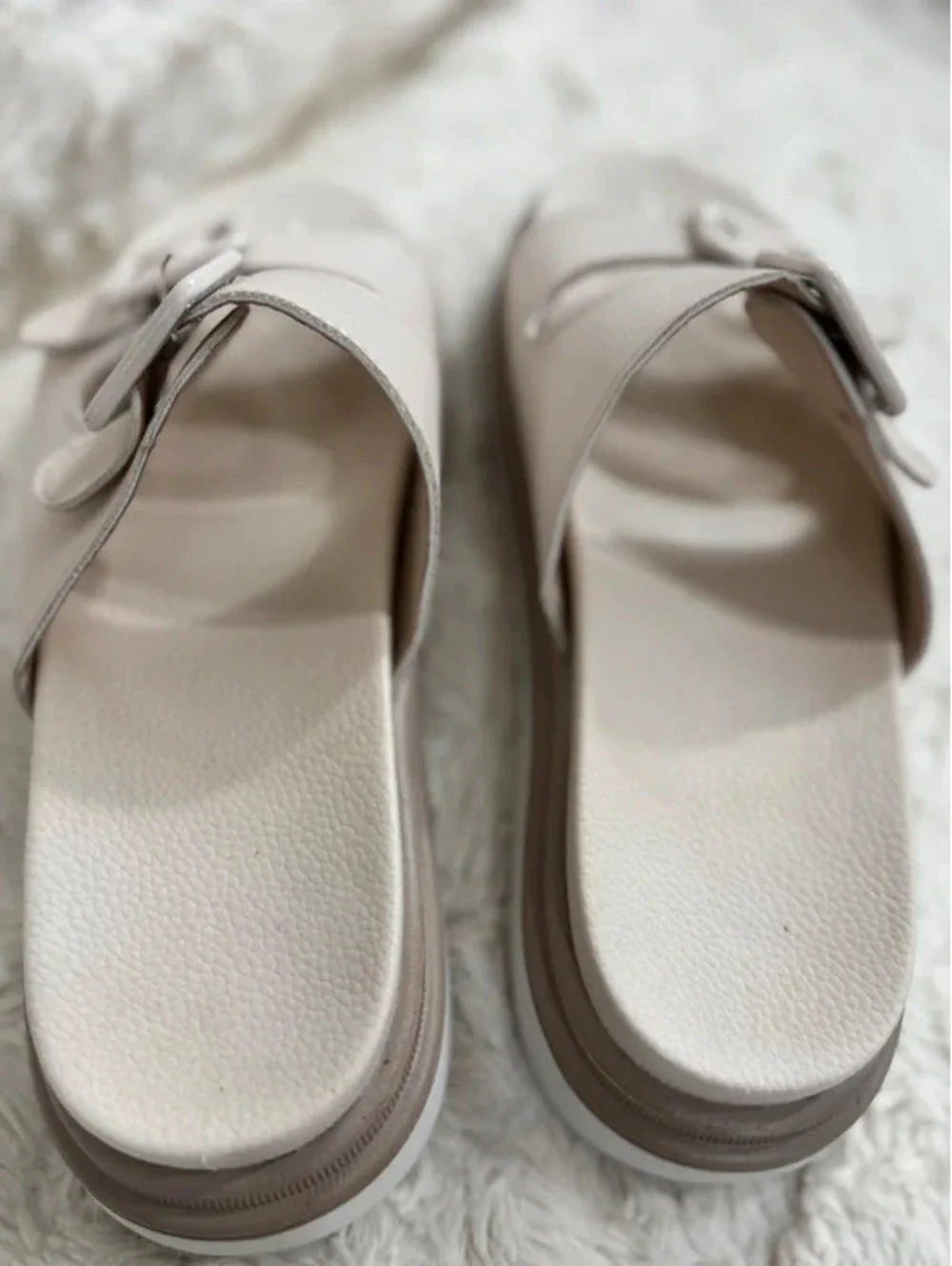 Amazon Women's Beige Platform Sandals with Double Buckles, Size 8.5 (Fits 8)